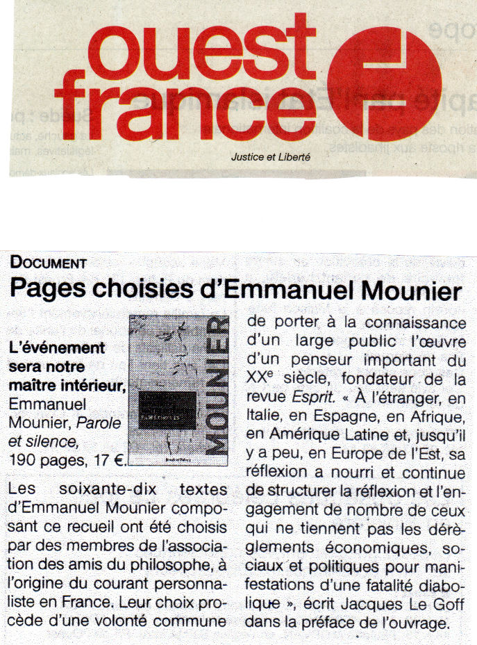 ouest france pages choisies d emmanuel mounier